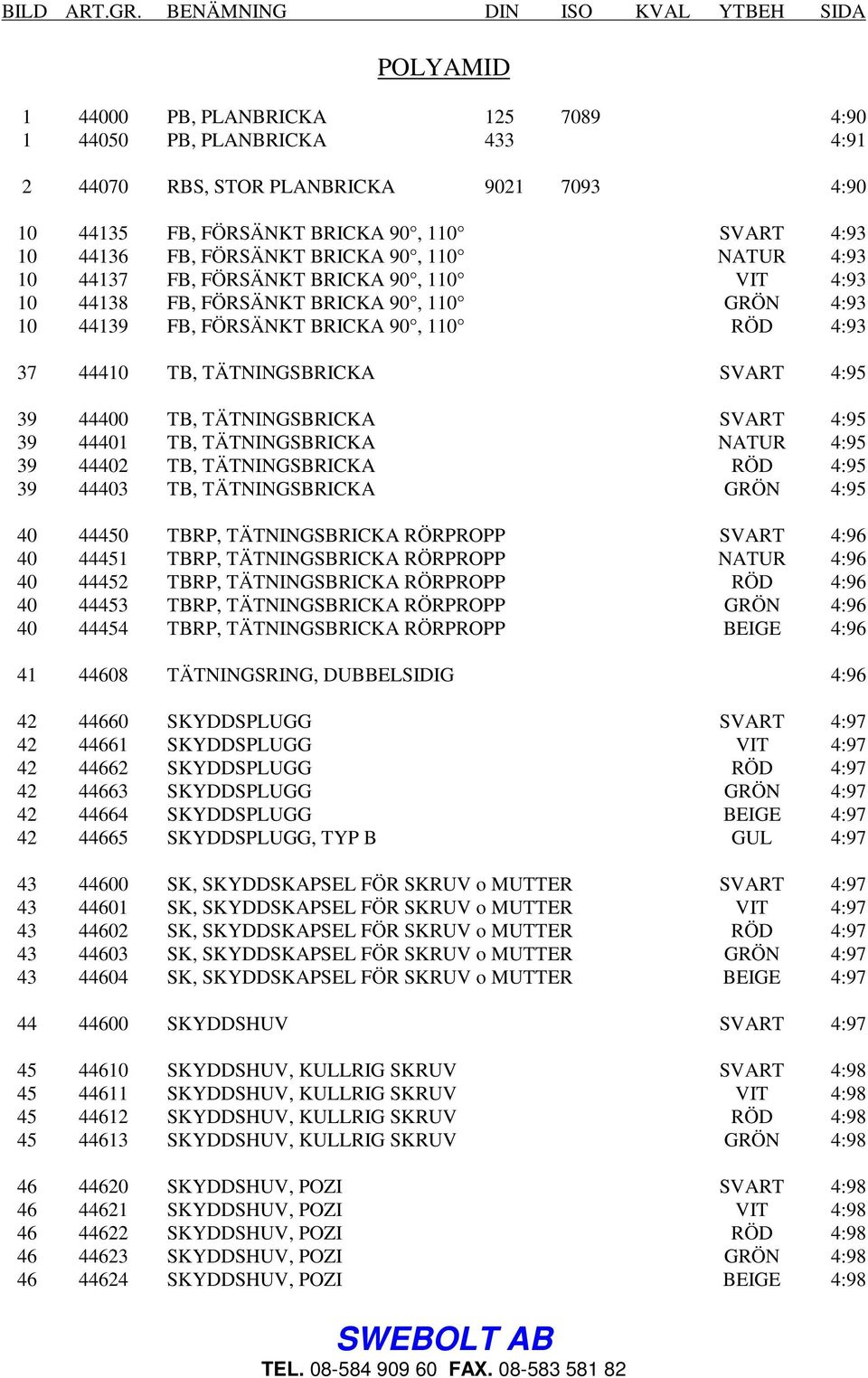 4:93 10 44136 FB, FÖRSÄNKT BRICKA 90, 110 NATUR 4:93 10 44137 FB, FÖRSÄNKT BRICKA 90, 110 VIT 4:93 10 44138 FB, FÖRSÄNKT BRICKA 90, 110 GRÖN 4:93 10 44139 FB, FÖRSÄNKT BRICKA 90, 110 RÖD 4:93 37