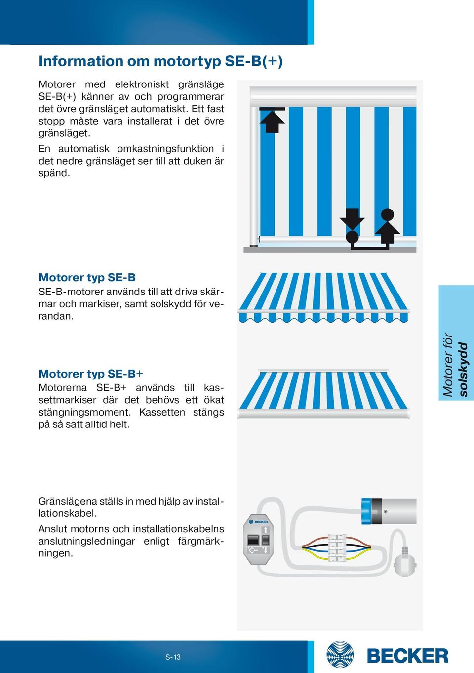 Motorer typ SE-B SE-B-motorer används till att driva skärmar och markiser, samt solskydd för verandan.