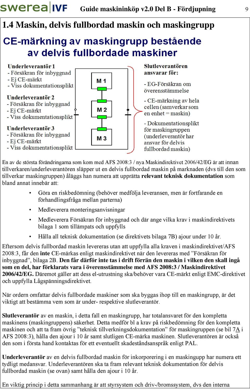 delvis fullbordad maskin på marknaden (dvs till den som tillverkar maskingruppen) åläggs han numera att upprätta relevant teknisk dokumentation som bland annat innebär att: Göra en riskbedömning