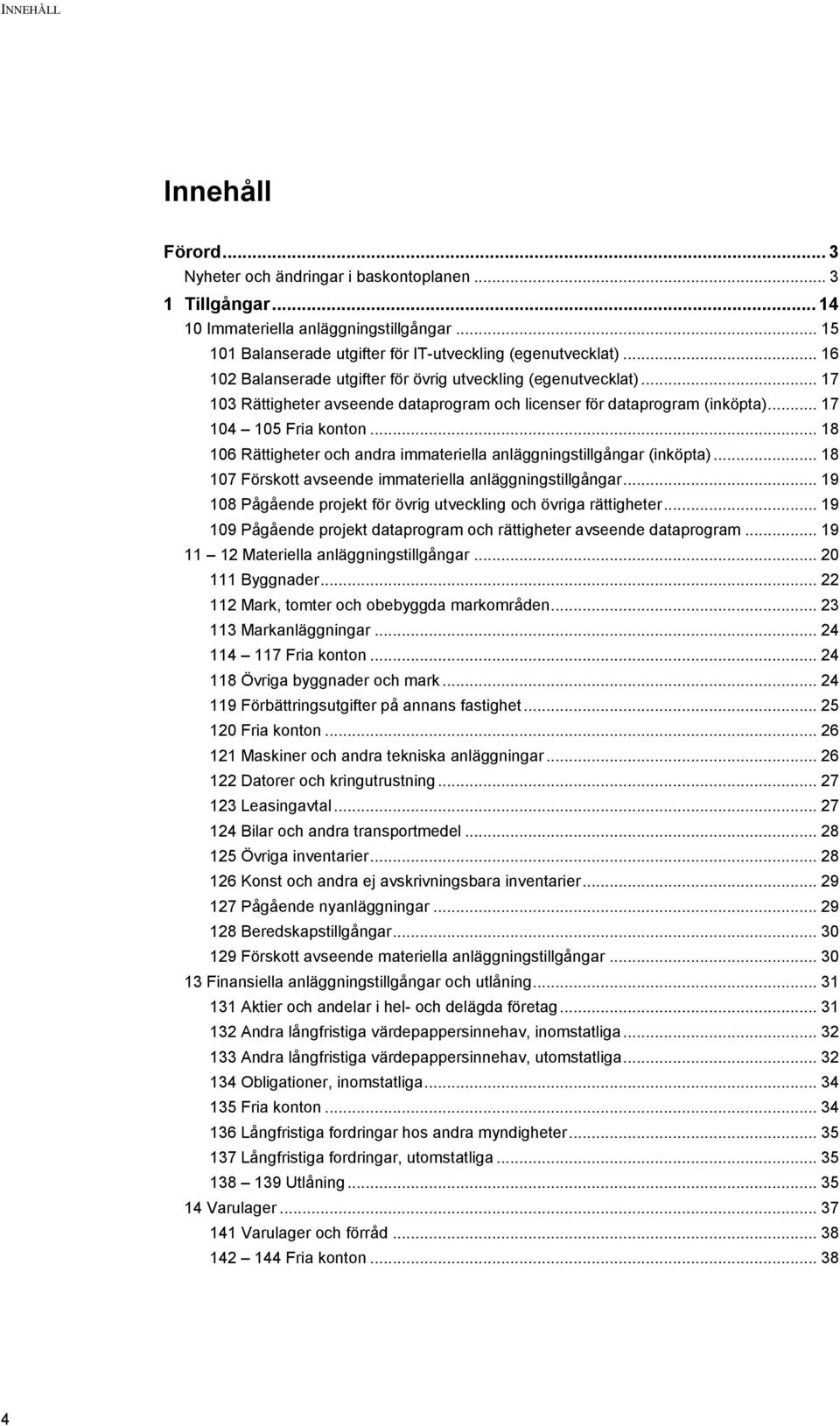 .. 18 106 Rättigheter och andra immateriella anläggningstillgångar (inköpta)... 18 107 Förskott avseende immateriella anläggningstillgångar.