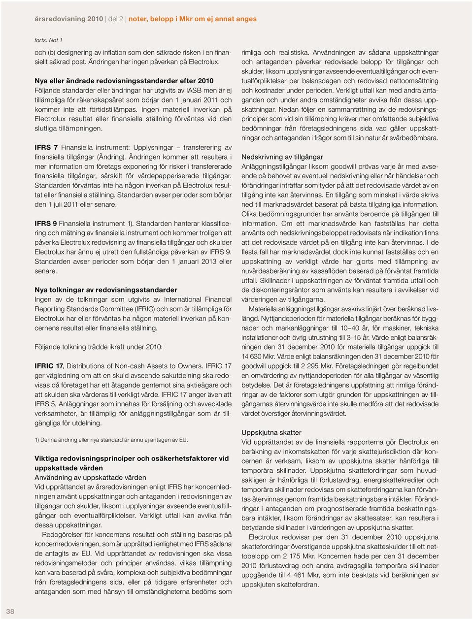 Nya eller ändrade redovisningsstandarder efter 2010 Följande standarder eller ändringar har utgivits av IASB men är ej tillämpliga för räkenskapsåret som börjar den 1 januari 2011 och kommer inte att