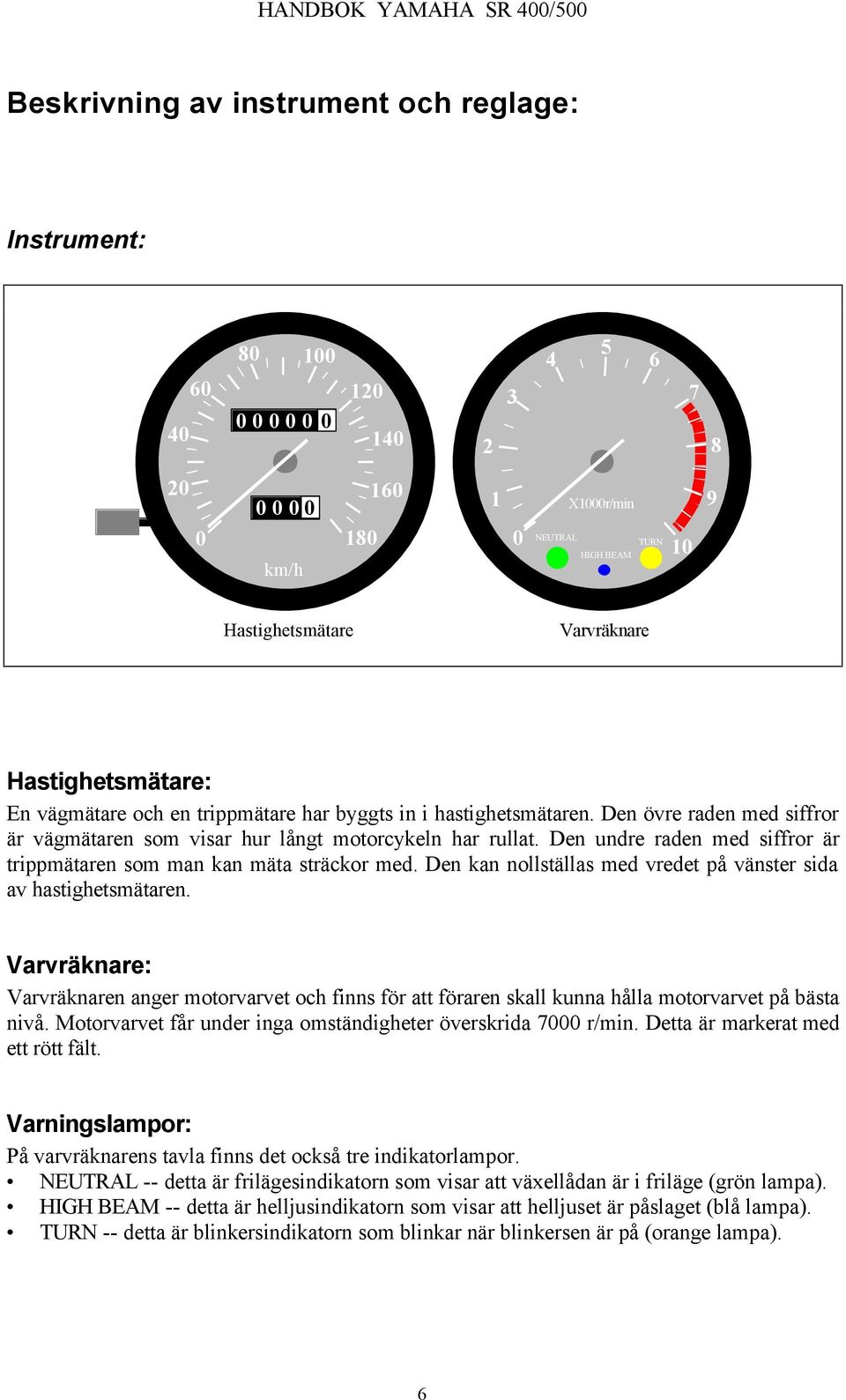 Den undre raden med siffror är trippmätaren som man kan mäta sträckor med. Den kan nollställas med vredet på vänster sida av hastighetsmätaren.