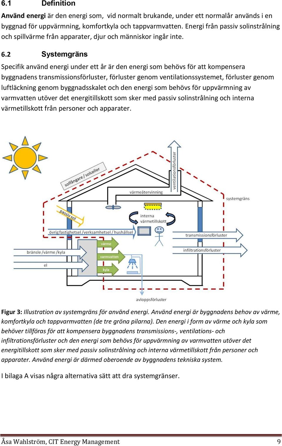 2 Systemgräns Specifik använd energi under ett år är den energi som behövs för att kompensera byggnadens transmissionsförluster, förluster genom ventilationssystemet, förluster genom luftläckning