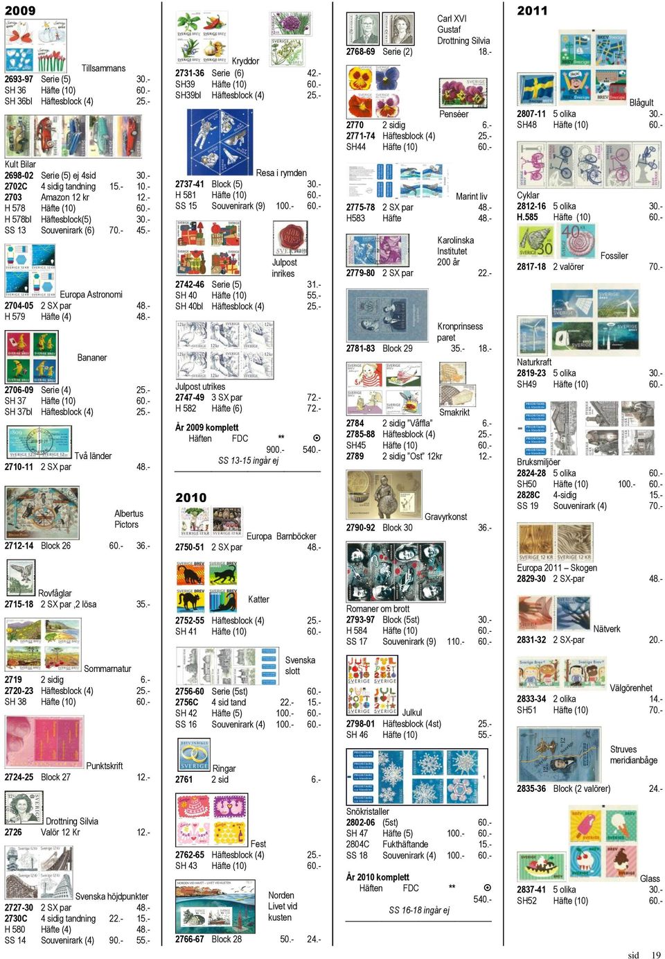 - Kult Bilar 2698-02 Serie (5) ej 4sid 30.- 2702C 4 sidig tandning 15.- 10.- 2703 Amazon 12 kr 12.- H 578 Häfte (10) 60.- H 578bl Häftesblock(5) 30.- SS 13 Souvenirark (6) 70.- 45.