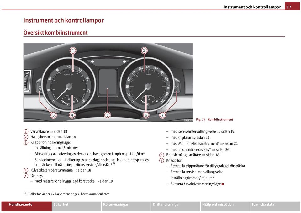 i km/tim* Serviceintervaller indikering av antal dagar och antal kilometer resp.