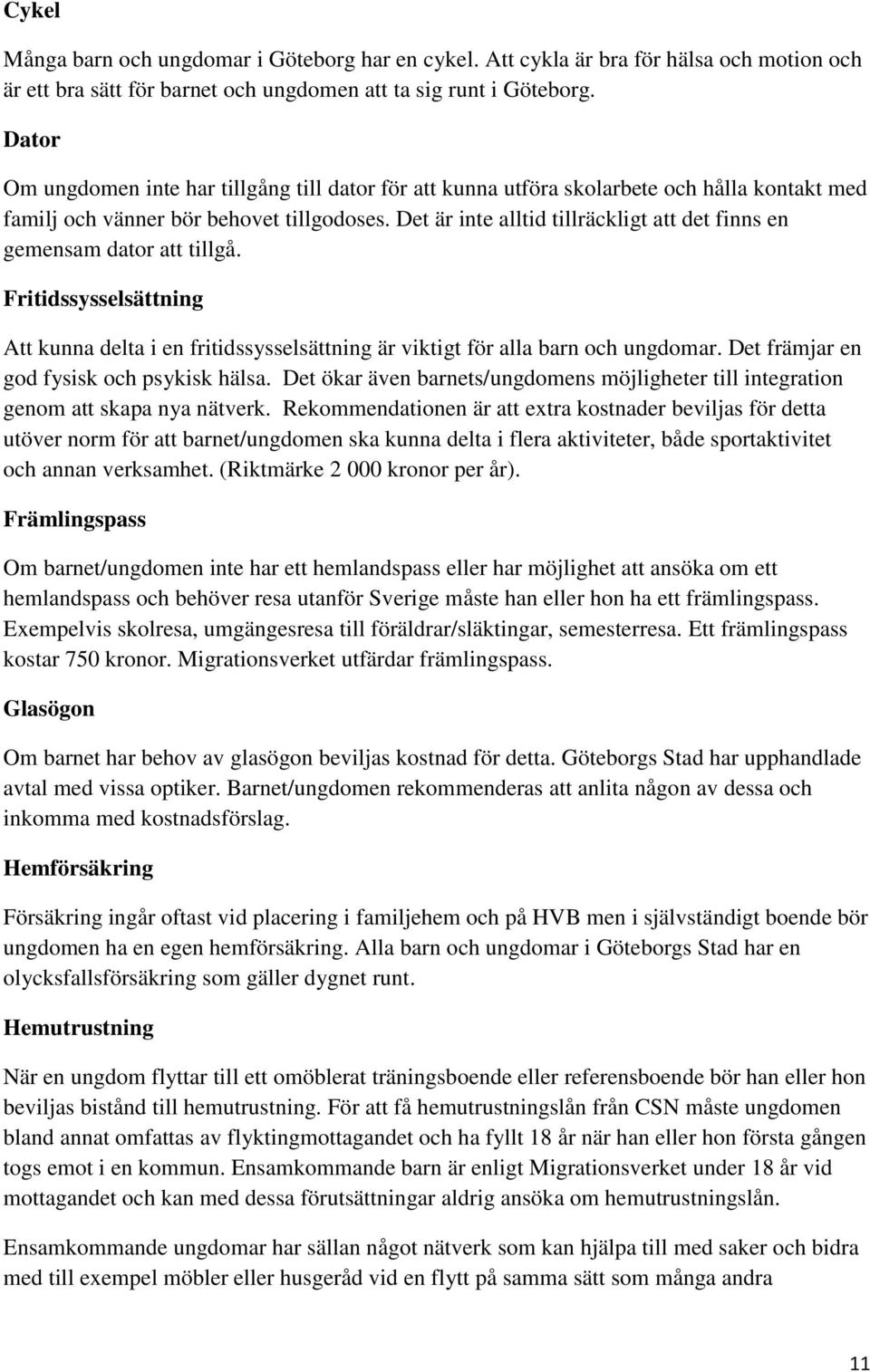 Det är inte alltid tillräckligt att det finns en gemensam dator att tillgå. Fritidssysselsättning Att kunna delta i en fritidssysselsättning är viktigt för alla barn och ungdomar.