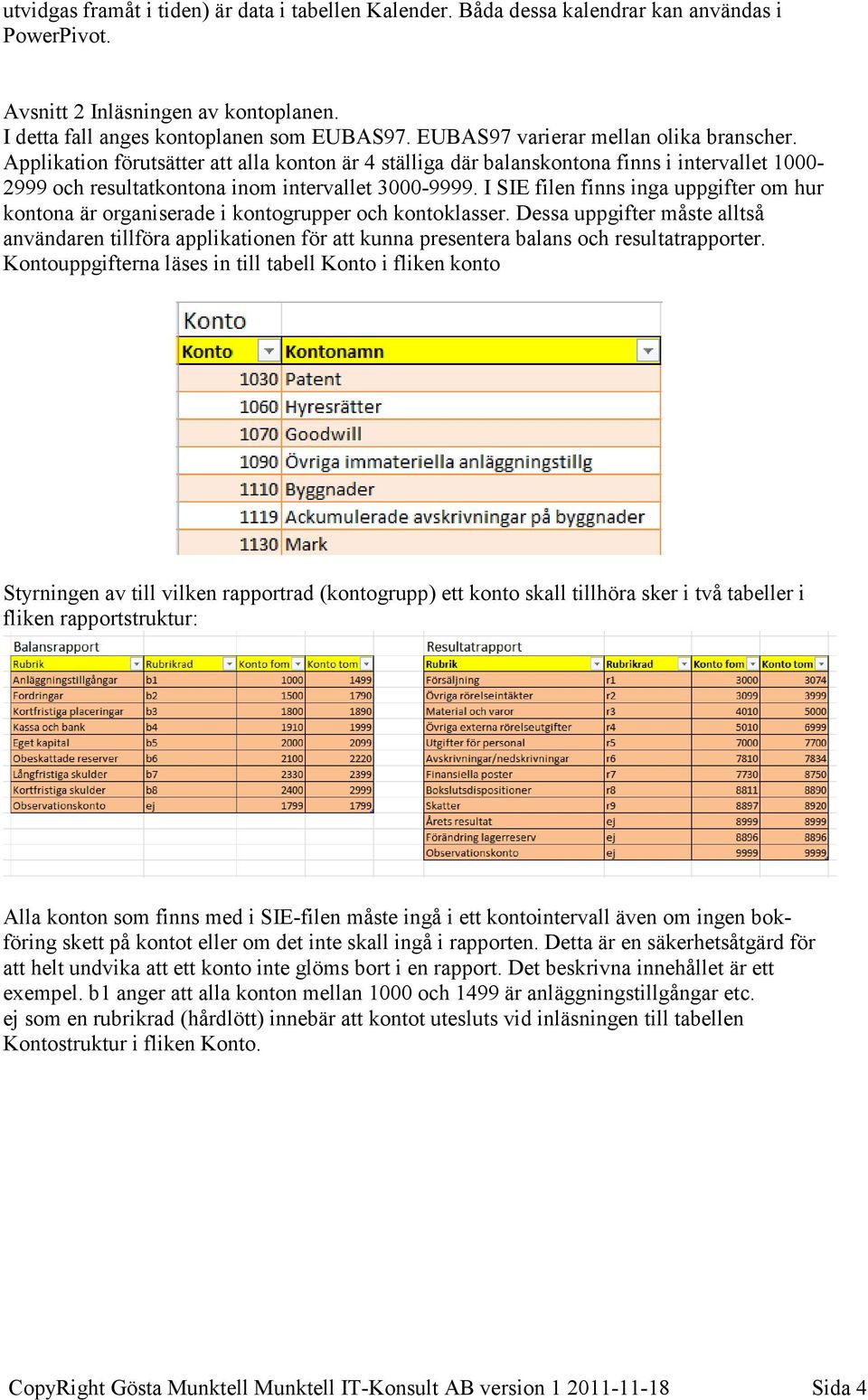 I SIE filen finns inga uppgifter om hur kontona är organiserade i kontogrupper och kontoklasser.