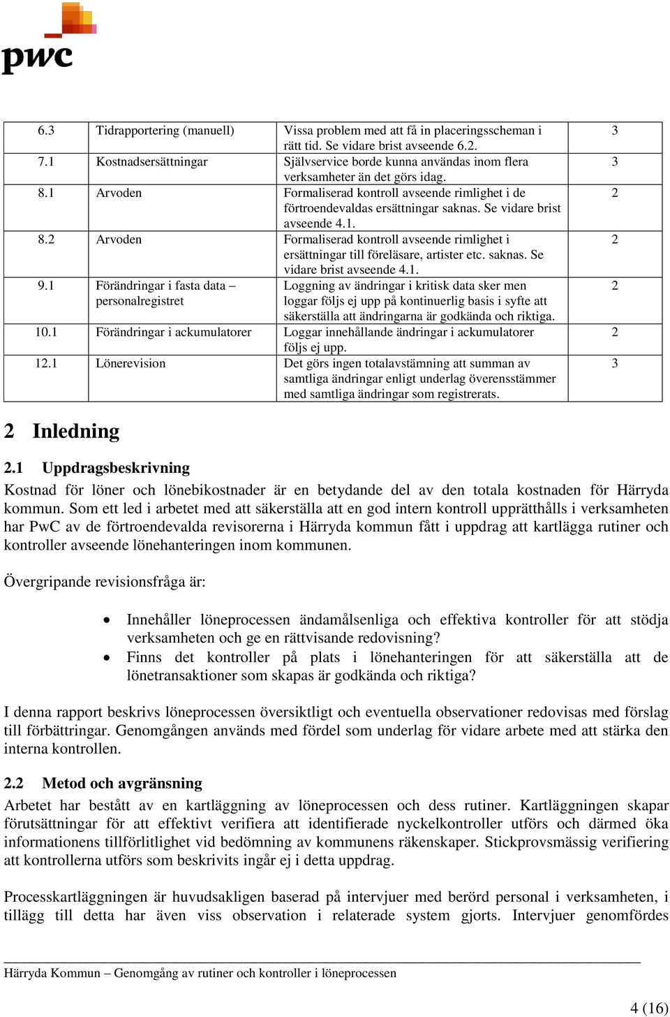 Se vidare brist avseende 4.1. 8.2 Arvoden Formaliserad kontroll avseende rimlighet i ersättningar till föreläsare, artister etc. saknas. Se vidare brist avseende 4.1. 9.