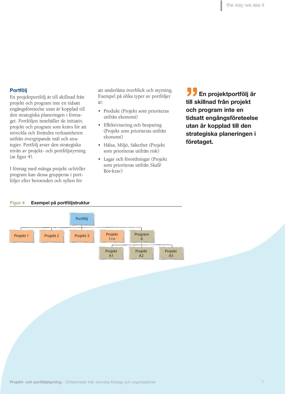 Portfölj avser den strategiska nivån av projekt- och portföljstyrning (se figur 4).