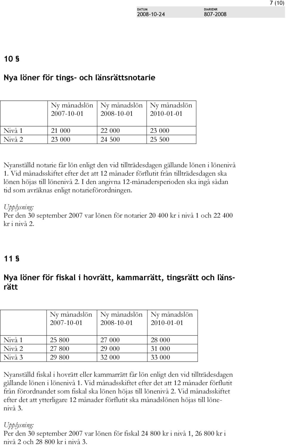 I den angivna 12-månadersperioden ska ingå sådan tid som avräknas enligt notarieförordningen. Upplysning: Per den 30 september 2007 var lönen för notarier 20 400 kr i nivå 1 och 22 400 kr i nivå 2.