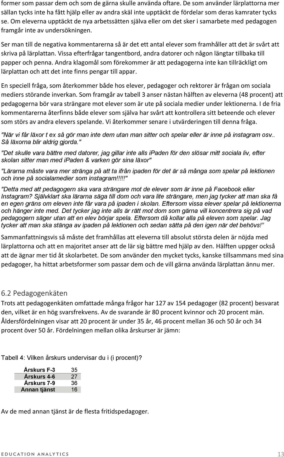 Om eleverna upptäckt de nya arbetssätten själva eller om det sker i samarbete med pedagogen framgår inte av undersökningen.