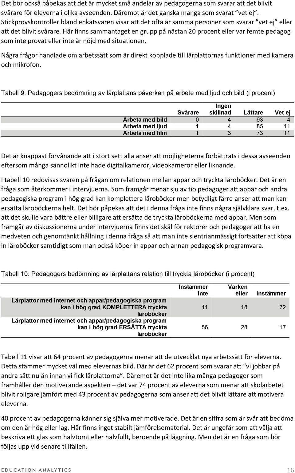 Här finns sammantaget en grupp på nästan 20 procent eller var femte pedagog som inte provat eller inte är nöjd med situationen.