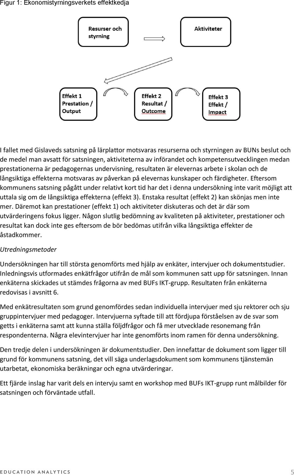 kunskaper och färdigheter. Eftersom kommunens satsning pågått under relativt kort tid har det i denna undersökning inte varit möjligt att uttala sig om de långsiktiga effekterna (effekt 3).