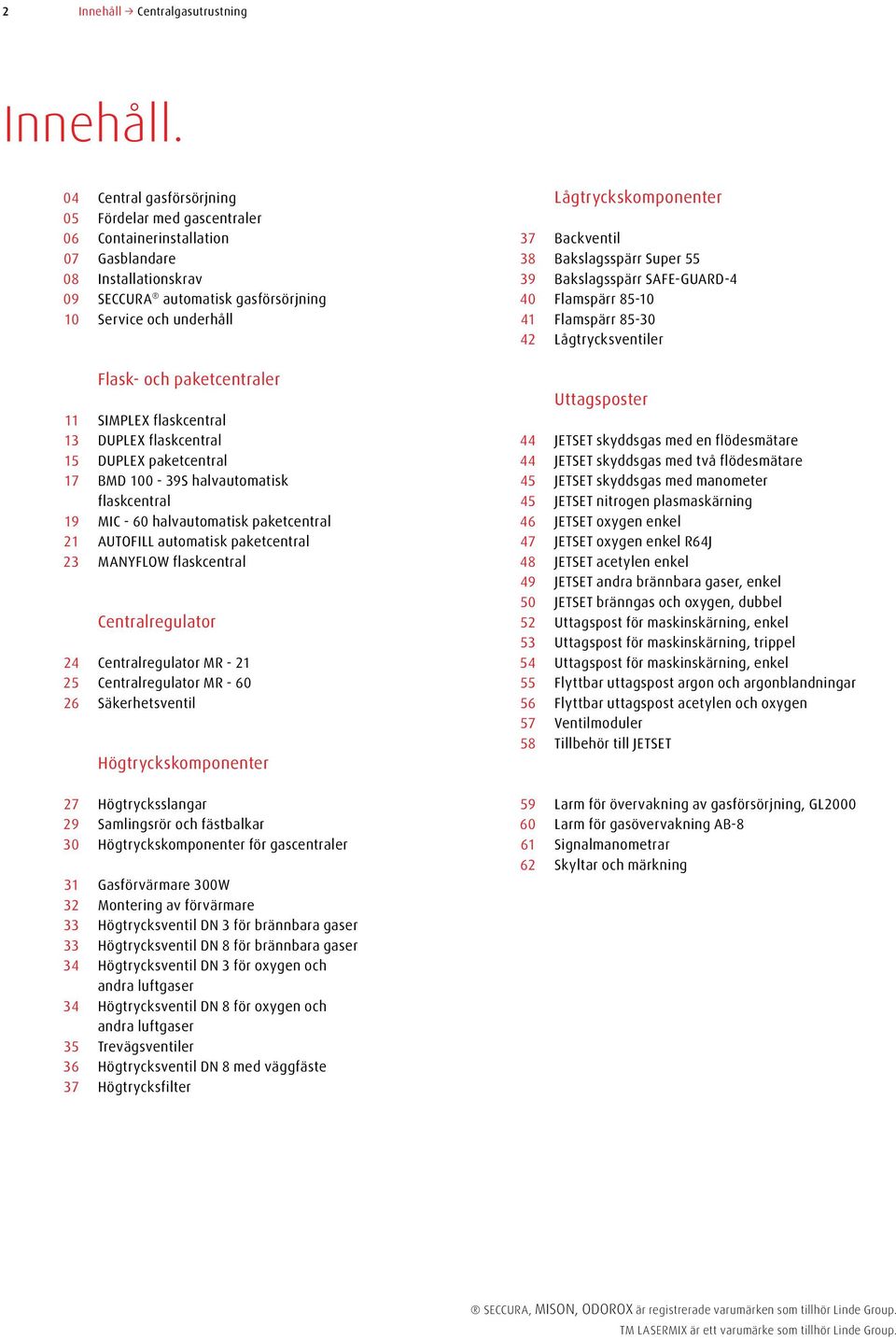 SIMPLEX flaskcentral 13 DUPLEX flaskcentral 15 DUPLEX paketcentral 17 BMD 1-39S halvautomatisk flaskcentral 19 MIC - 6 halvautomatisk paketcentral 21 AUTOFILL automatisk paketcentral 23 MANYFLOW