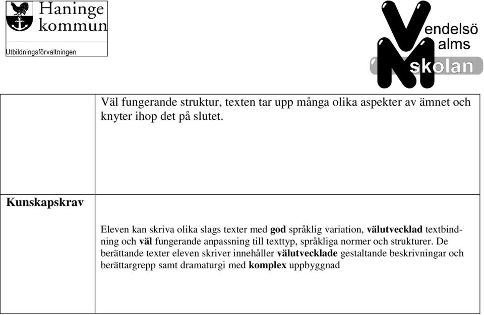 och väl fungerande anpassning till texttyp, språkliga normer och strukturer.