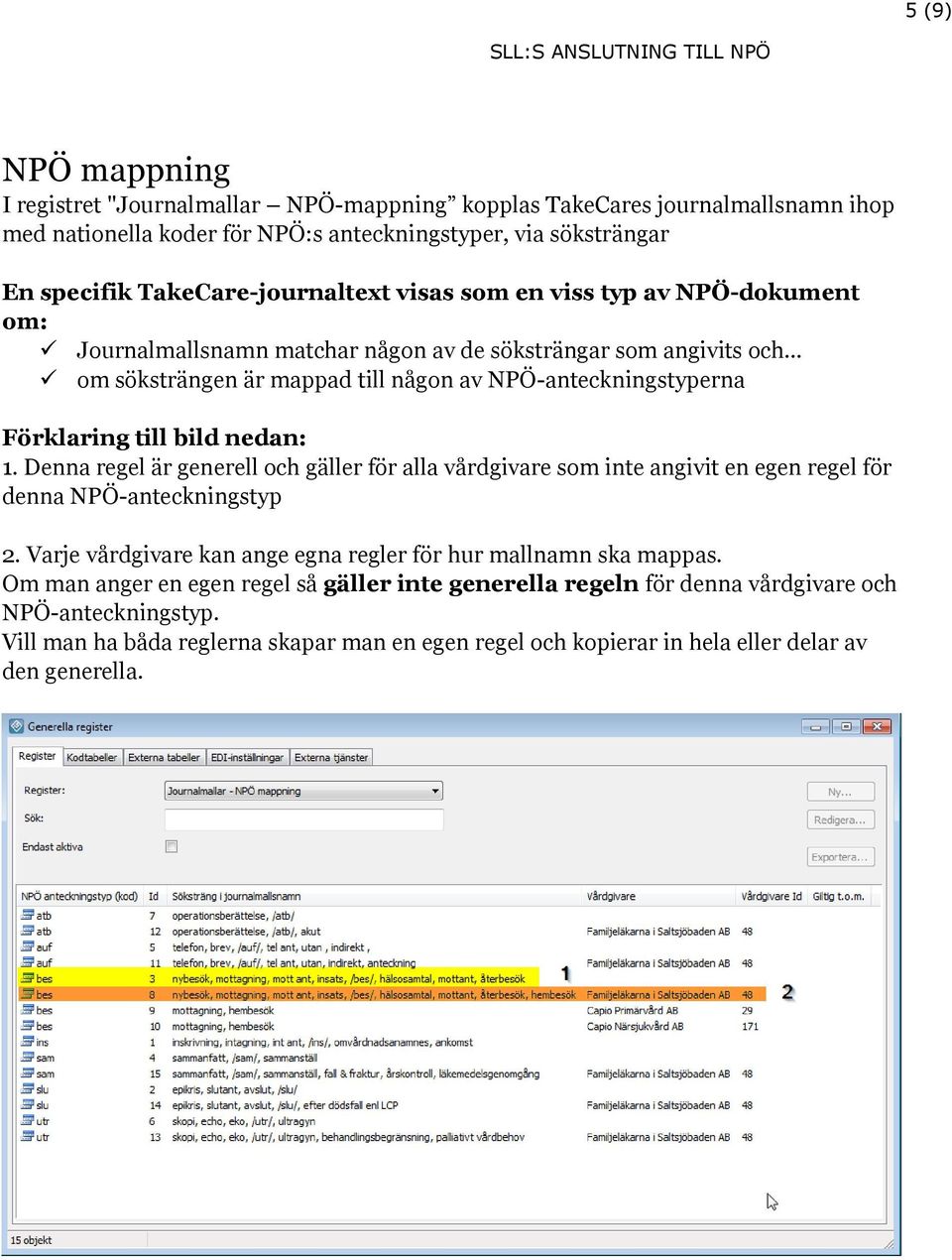 nedan: 1. Denna regel är generell och gäller för alla vårdgivare som inte angivit en egen regel för denna NPÖ-anteckningstyp 2. Varje vårdgivare kan ange egna regler för hur mallnamn ska mappas.