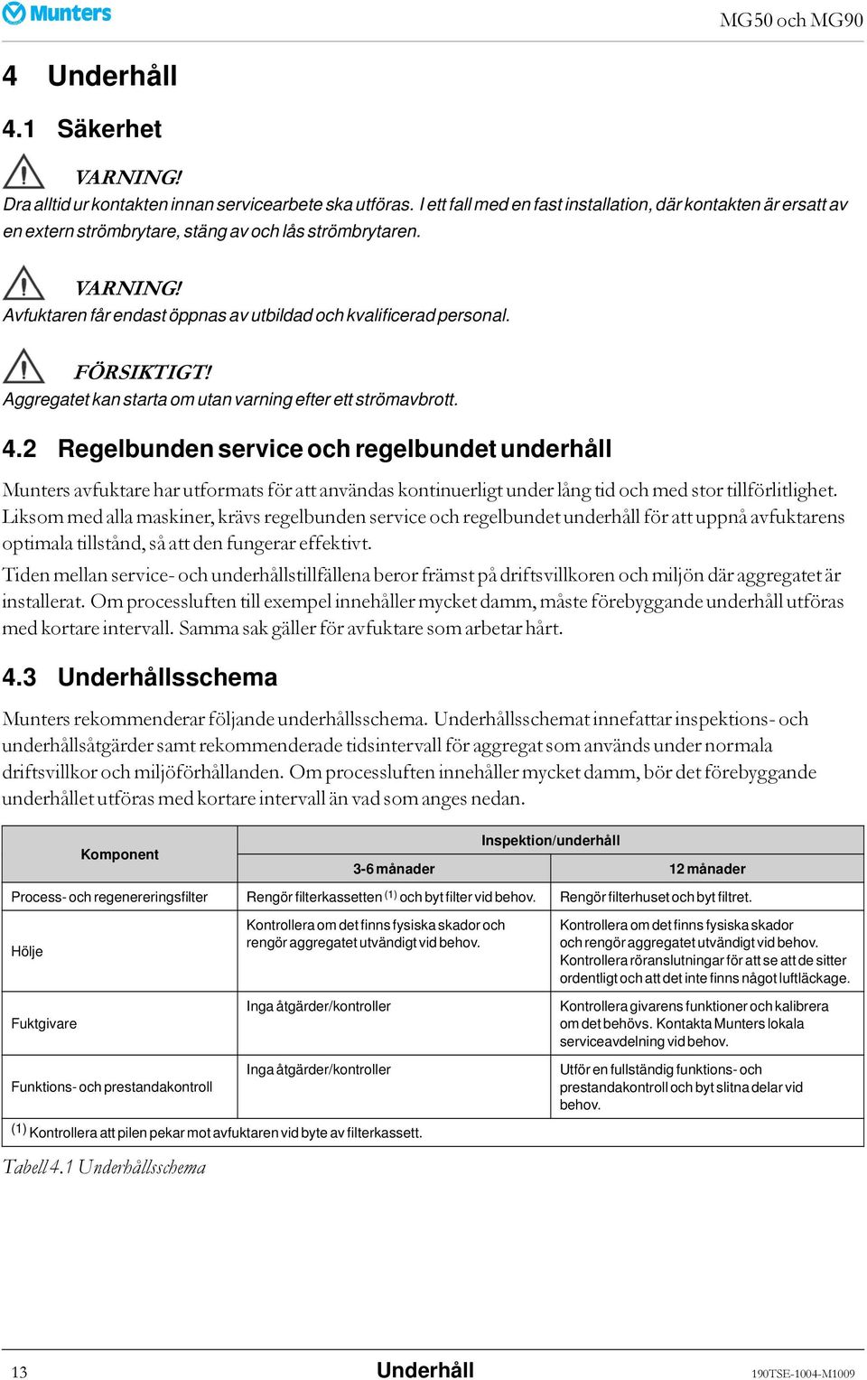 Aggregatet kan starta om utan varning efter ett strömavbrott. 4.