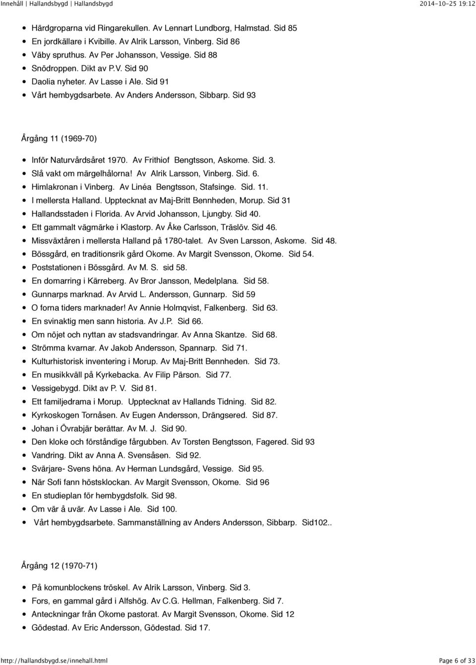 Slå vakt om märgelhålorna! Av Alrik Larsson, Vinberg. Sid. 6. Himlakronan i Vinberg. Av Linéa Bengtsson, Stafsinge. Sid. 11. I mellersta Halland. Upptecknat av Maj-Britt Bennheden, Morup.