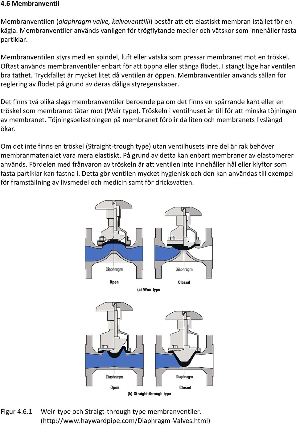 Oftast används membranventiler enbart för att öppna eller stänga flödet. I stängt läge har ventilen bra täthet. Tryckfallet är mycket litet då ventilen är öppen.