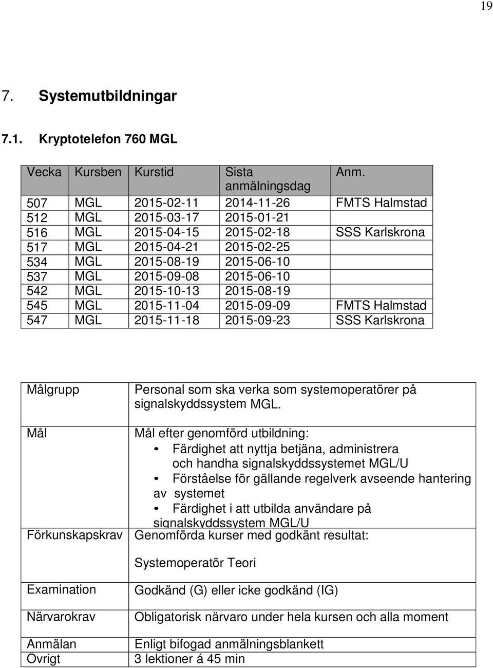 som ska verka som systemoperatörer på signalskyddssystem MGL.