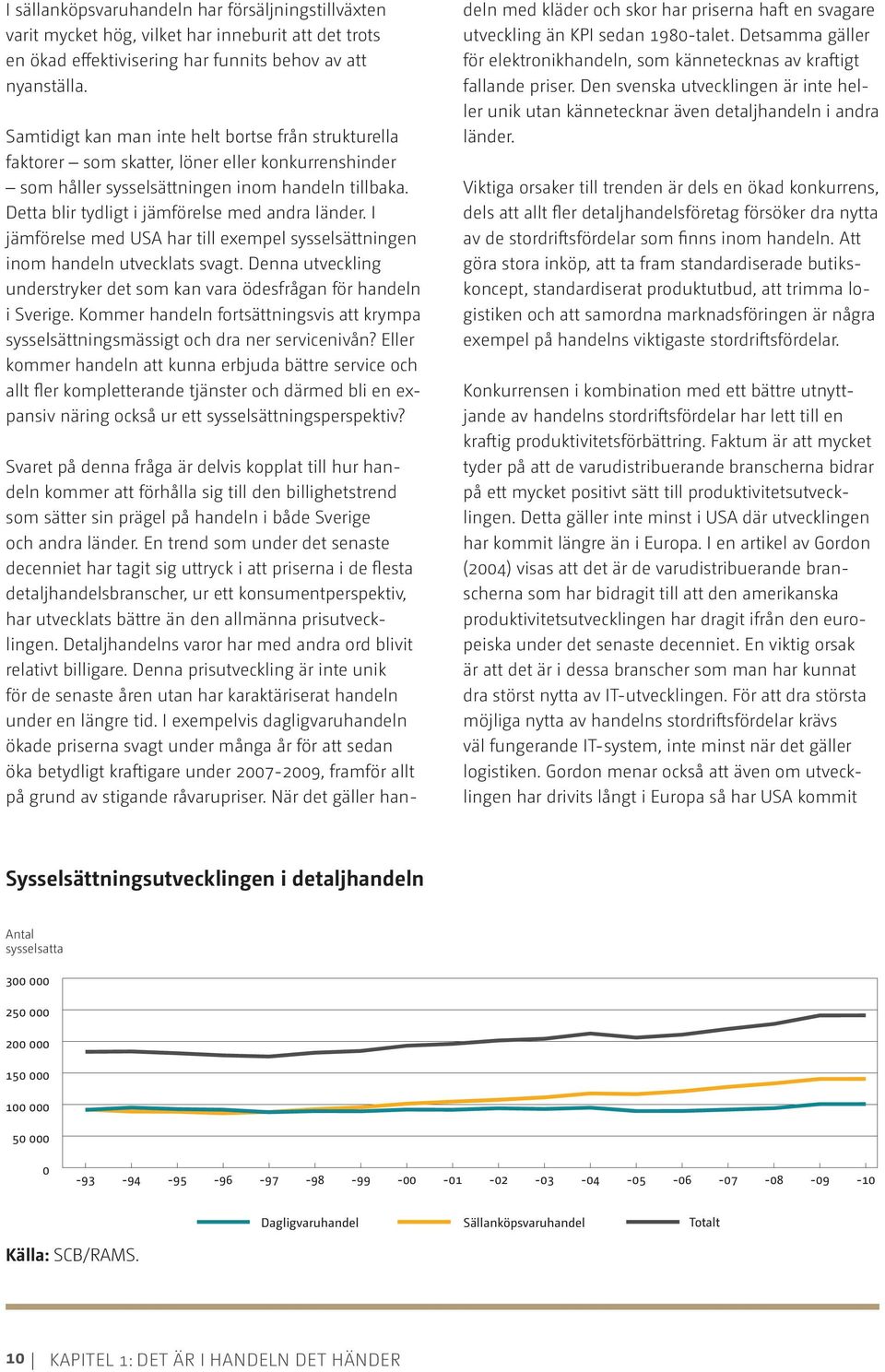 Detta blir tydligt i jämförelse med andra länder. I jämförelse med USA har till exempel sysselsättningen inom handeln utvecklats svagt.