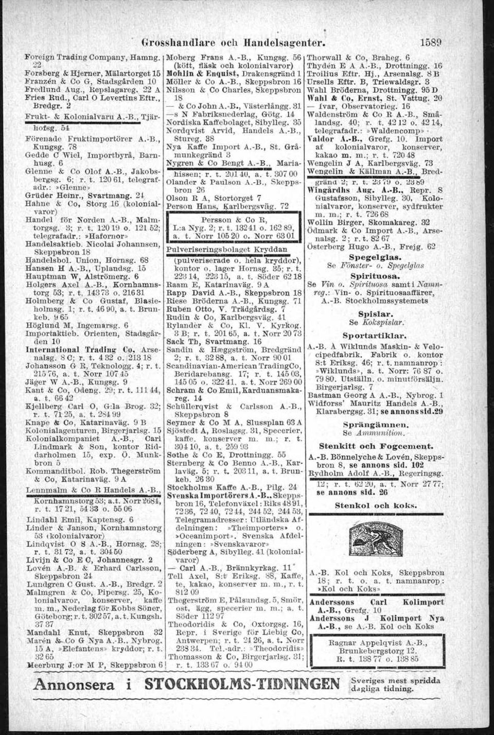 B., Mästersamuelsg. 67 gratadr.:»bäckstadi» Parm & Co G H, Jakob.g, 21; r. t. Carlson & Weslienj Östel'längg. 29 10701; telegrafadr, ' Parco» Gas. & 'Koksverkens Ekonomiska.