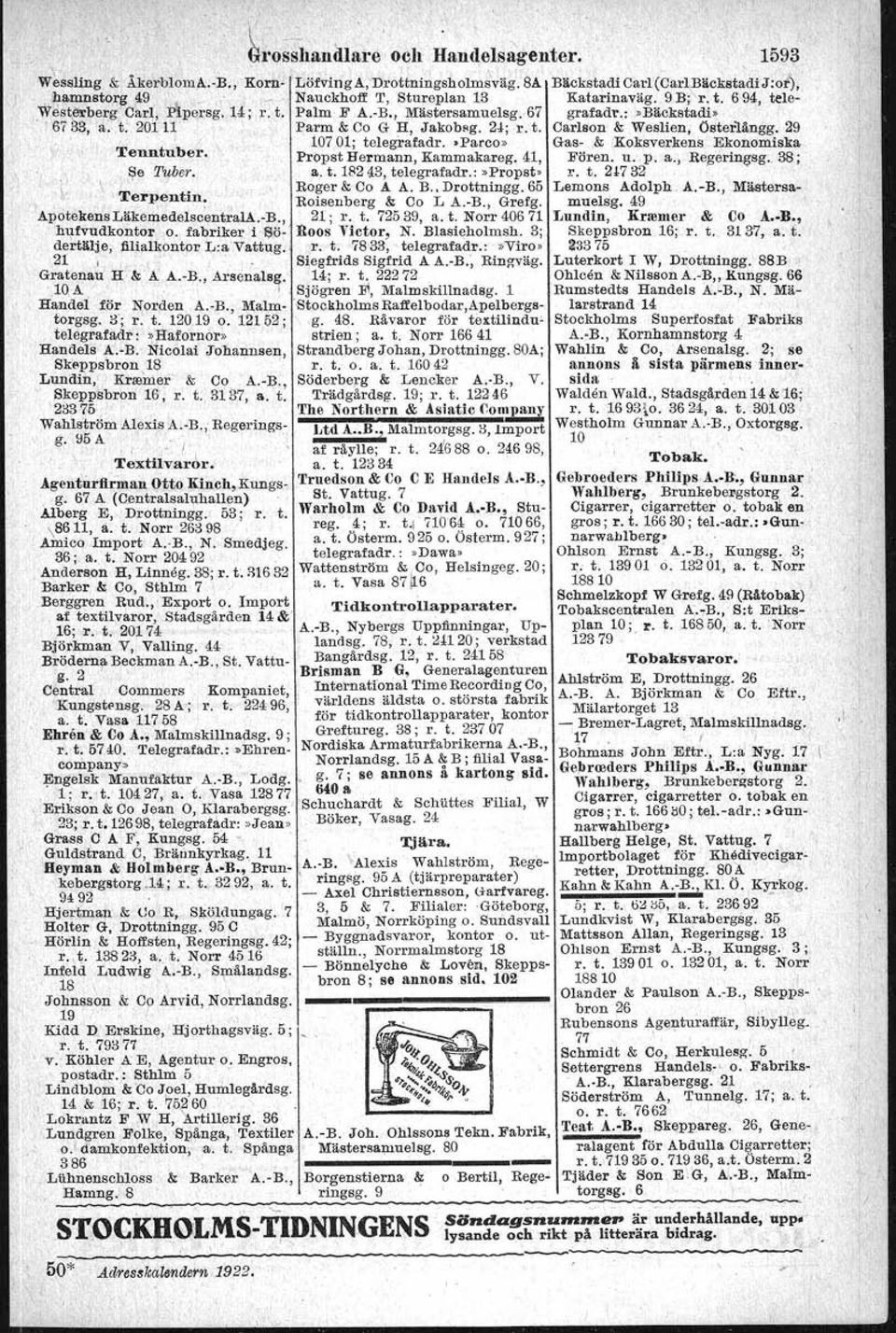 juliusslöör. o. a. t. namnanrop: '.Julius Blöör» 25,.,.'- - Maskinfabriken Göta, Smeds- - Rylandel' &' ASPlund, Kungsg. otzen & Co Albert, Klarabergsg. 66 udden 64 '. uttner H, Mästersamuelsg.