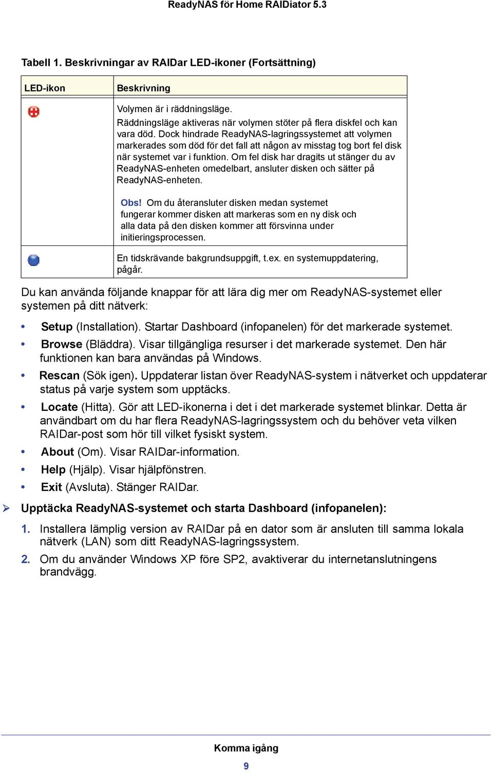 Startar Dashboard (infopanelen) för det markerade systemet. Browse (Bläddra). Visar tillgängliga resurser i det markerade systemet. Den här funktionen kan bara användas på Windows. Rescan (Sök igen).