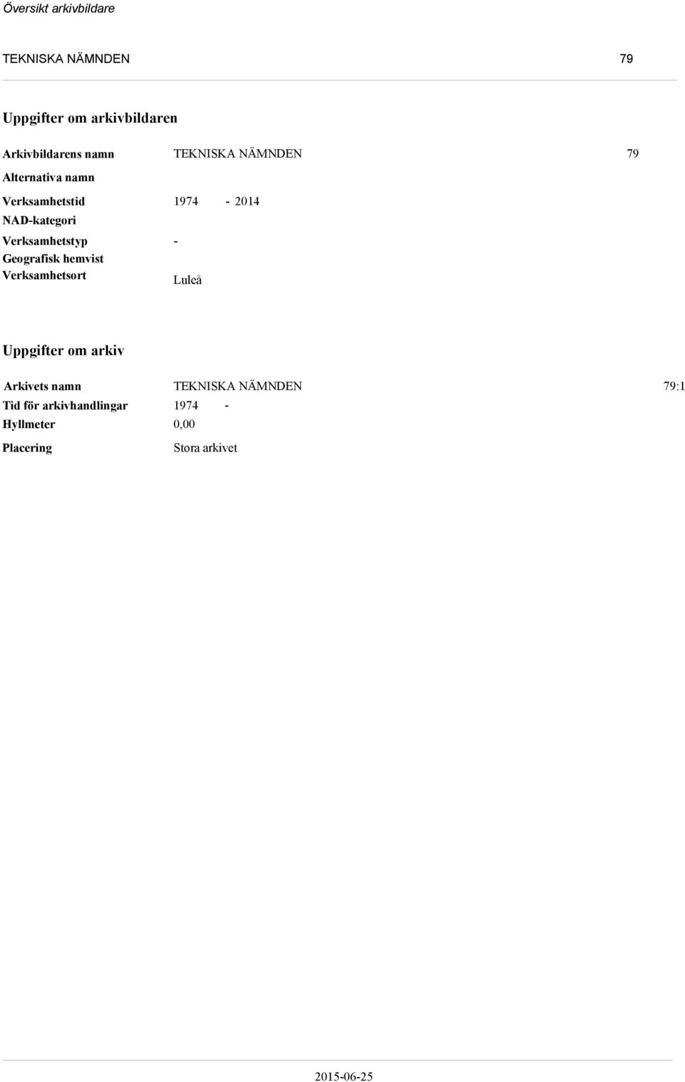 NAD-kategori Verksamhetstyp Geografisk hemvist Verksamhetsort - 2014 - Luleå