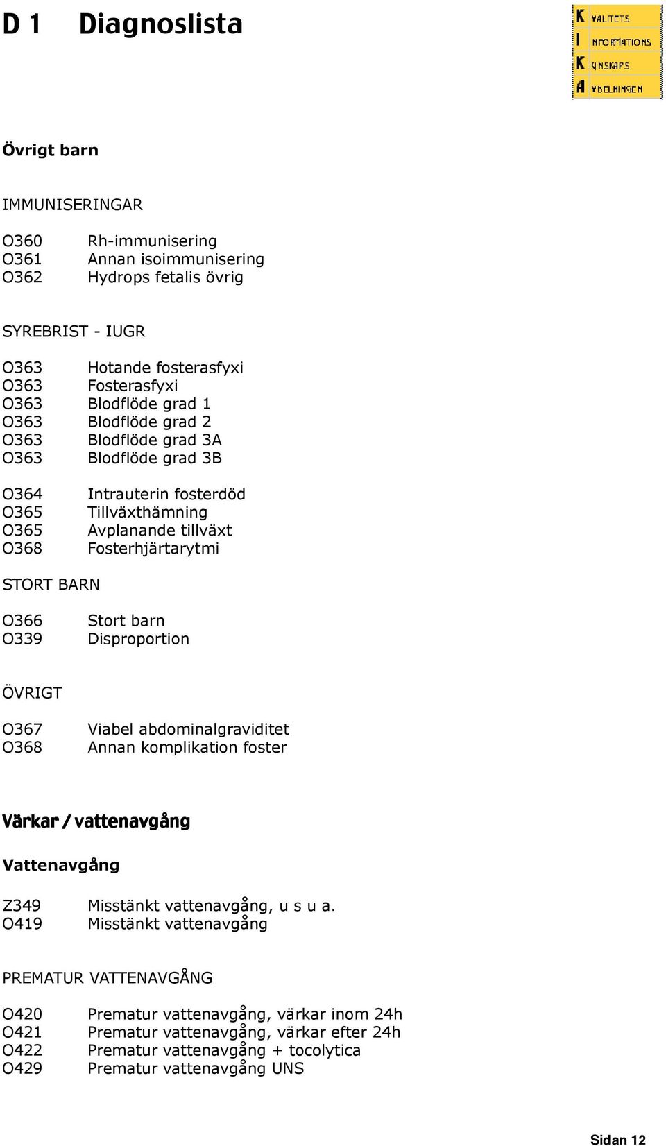 Stort barn Disproportion ÖVRIGT O367 O368 Viabel abdominalgraviditet Annan komplikation foster Värkar / vattenavgång Vattenavgång Z349 Misstänkt vattenavgång, u s u a.