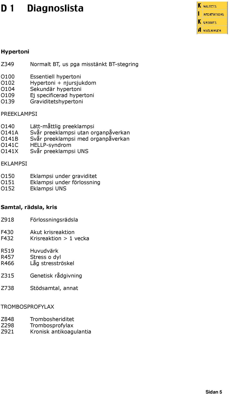 preeklampsi UNS EKLAMPSI O150 O151 O152 Eklampsi under graviditet Eklampsi under förlossning Eklampsi UNS Samtal, rädsla, kris Z918 F430 F432 R519 R457 R466 Z315 Z738 Förlossningsrädsla