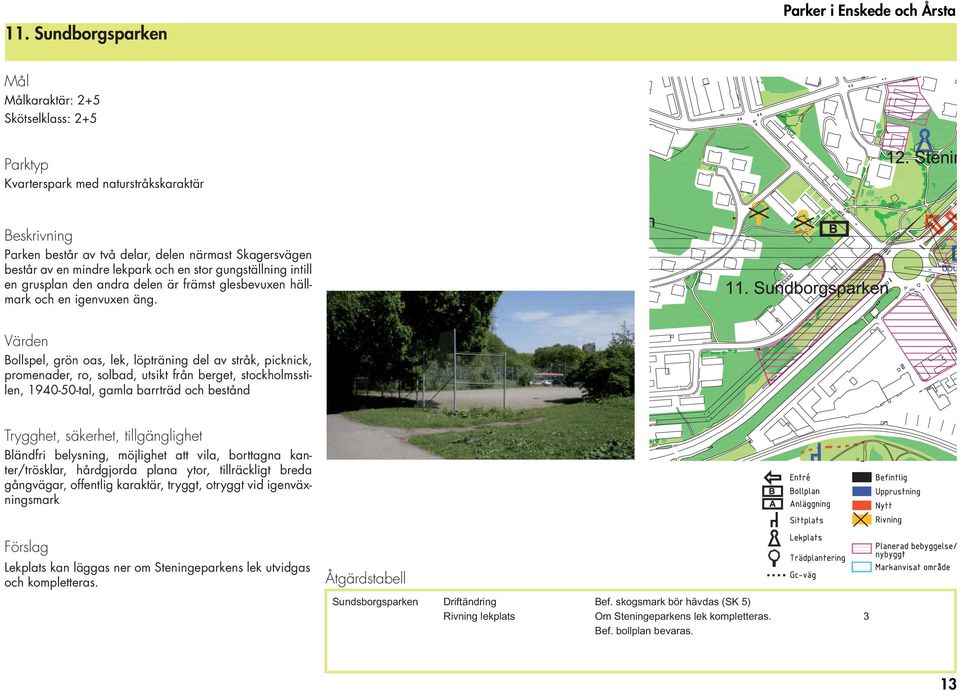 Bollspel, grön oas, lek, löpträning del av stråk, picknick, promenader, ro, solbad, utsikt från berget, stockholmsstilen, 1940-50-tal, gamla barrträd och bestånd Bländfri belysning, möjlighet att