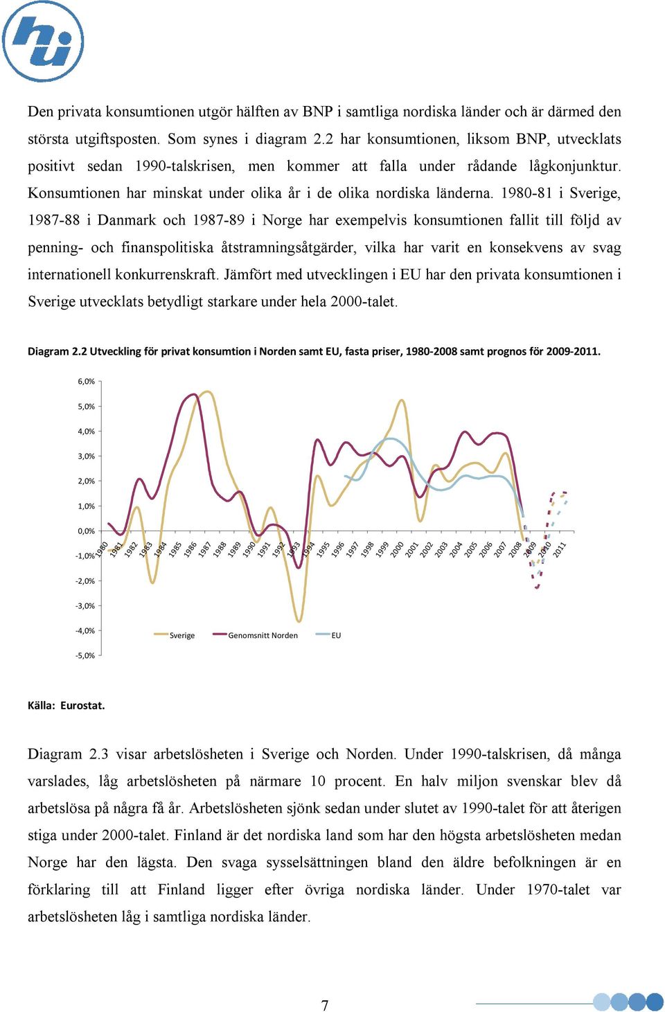 1980-81 i Sverige, 1987-88 i Danmark och 1987-89 i Norge har exempelvis konsumtionen fallit till följd av penning- och finanspolitiska åtstramningsåtgärder, vilka har varit en konsekvens av svag