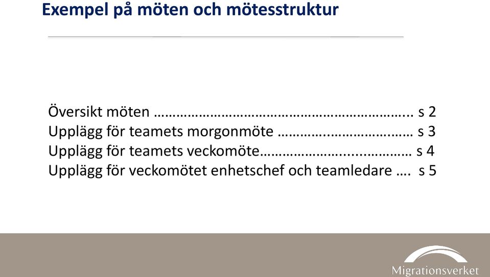 .. s 3 Upplägg för teamets veckomöte.