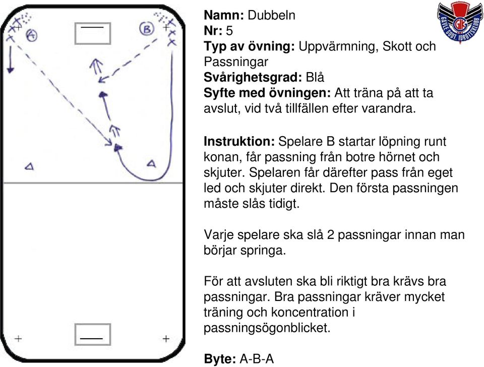 Spelaren får därefter pass från eget led och skjuter direkt. Den första passningen måste slås tidigt.