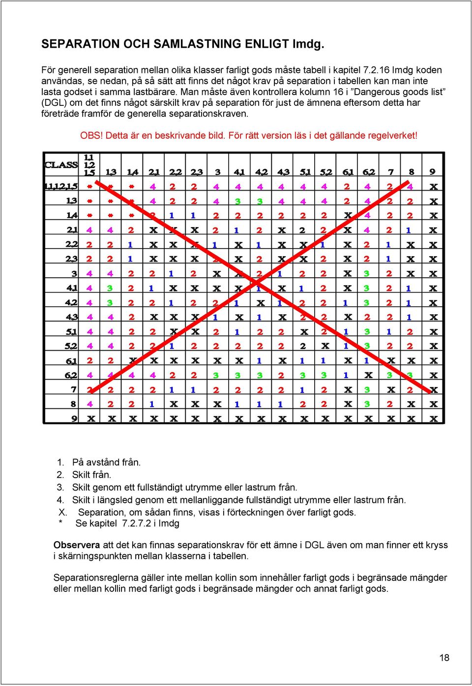 Man måste även kontrollera kolumn 16 i Dangerous goods list (DGL) om det finns något särskilt krav på separation för just de ämnena eftersom detta har företräde framför de generella separationskraven.