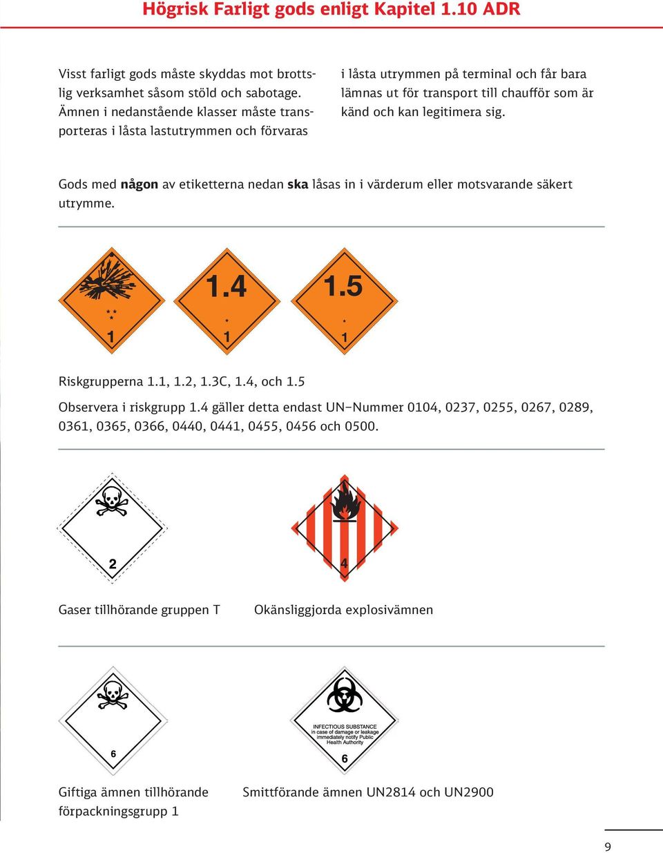 legitimera sig. Gods med någon av etiketterna nedan ska låsas in i värderum eller motsvarande säkert utrymme. Riskgrupperna 1.1, 1.2, 1.3C, 1.4, och 1.5 Observera i riskgrupp 1.