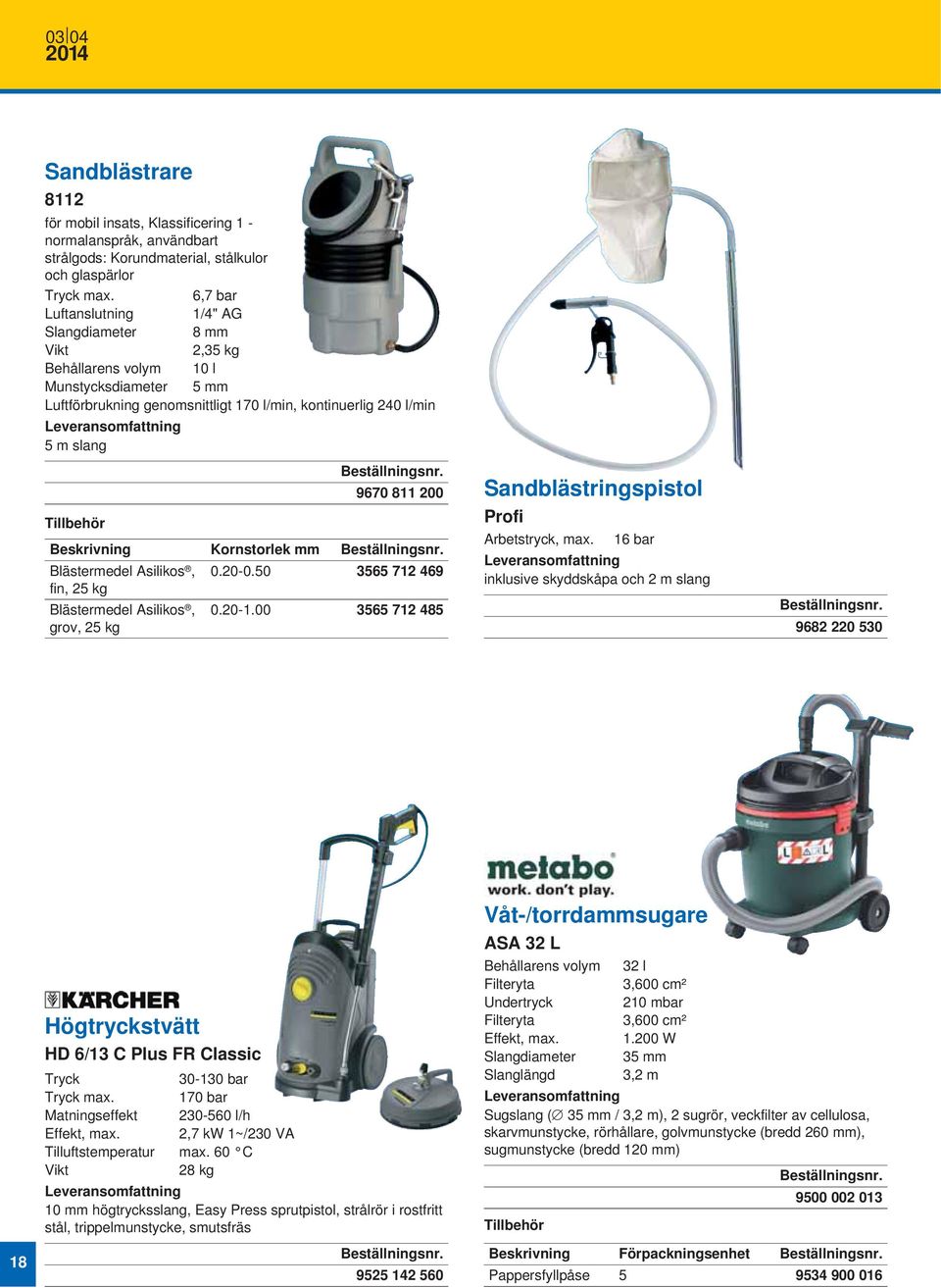 811 200 Beskrivning Kornstorlek mm Blästermedel Asilikos, 0.20-0.50 3565 712 469 fin, 25 kg Blästermedel Asilikos, grov, 25 kg 0.20-1.00 3565 712 485 Sandblästringspistol Profi Arbetstryck, max.