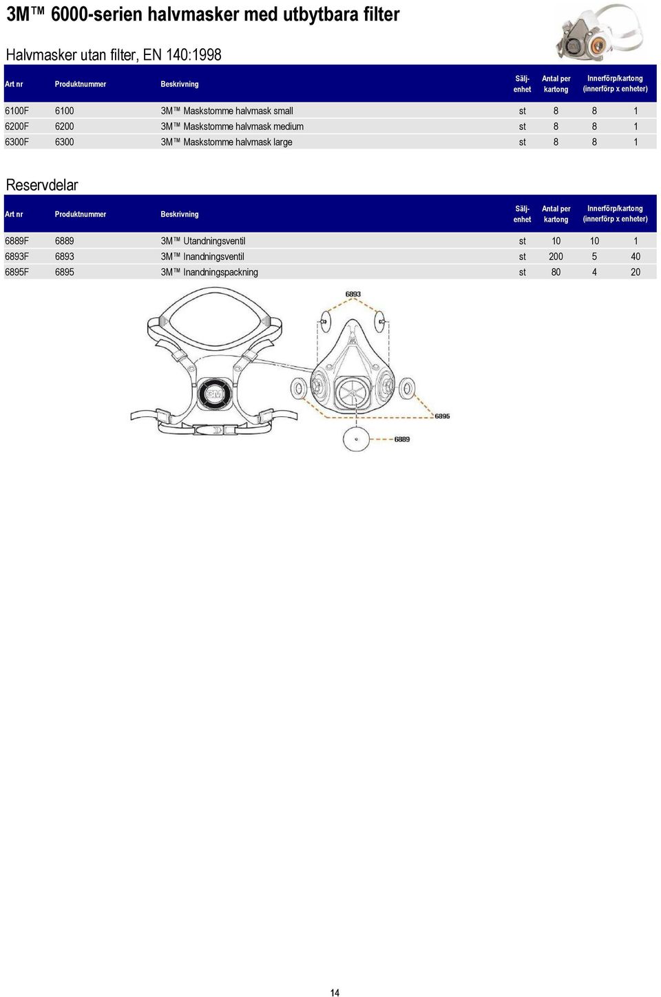 6300F 6300 3M Maskstomme halvmask large st 8 8 1 Reservdelar Innerförp/ 6889F 6889 3M