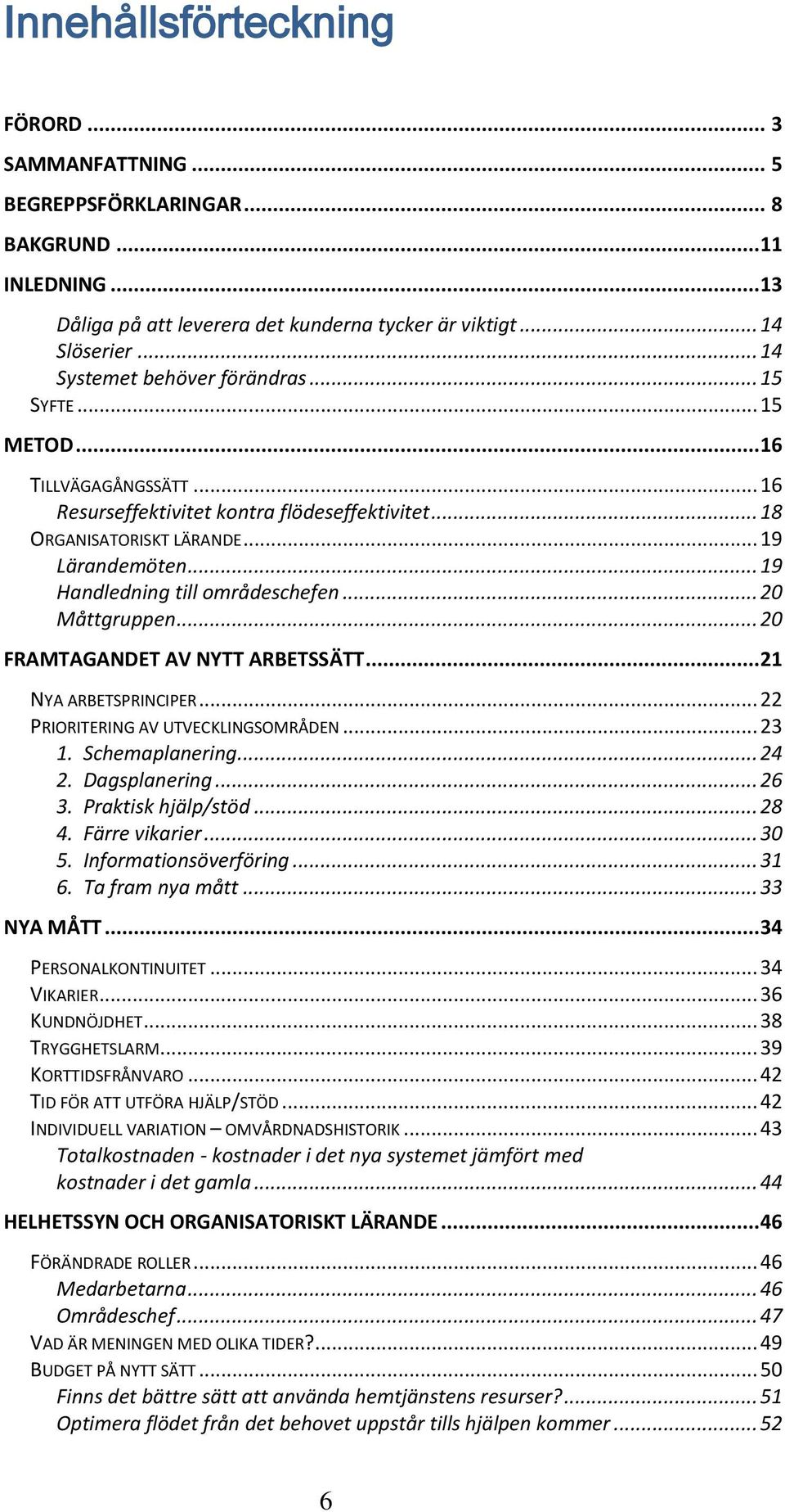 .. 19 Handledning till områdeschefen... 20 Måttgruppen... 20 FRAMTAGANDET AV NYTT ARBETSSÄTT... 21 NYA ARBETSPRINCIPER... 22 PRIORITERING AV UTVECKLINGSOMRÅDEN... 23 1. Schemaplanering... 24 2.