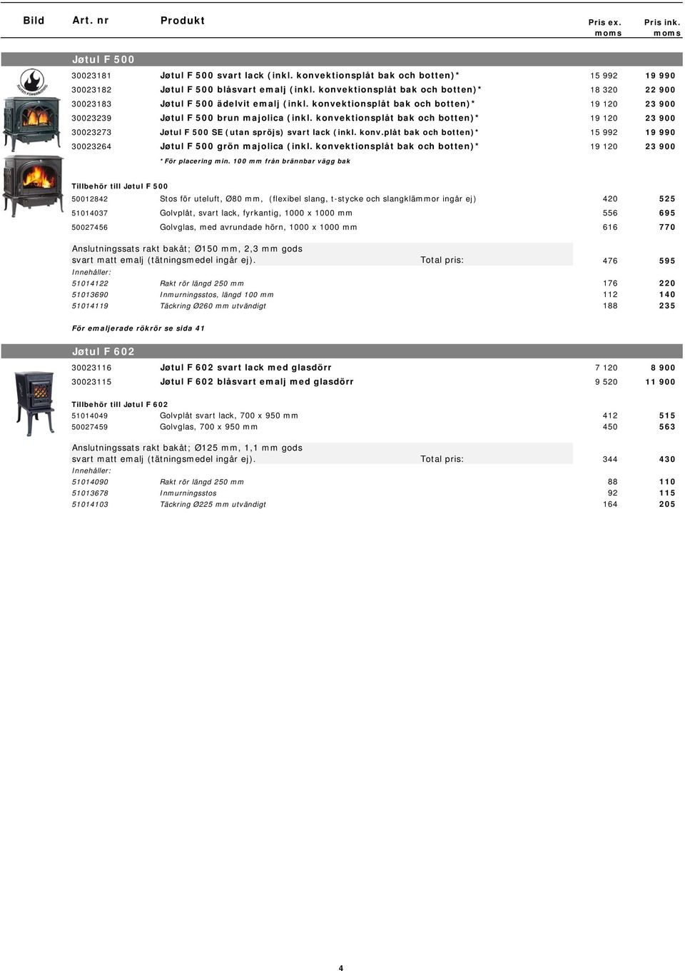 konvektionsplåt bak och botten)* 19 120 23 900 30023273 Jøtul F 500 SE (utan spröjs) svart lack (inkl. konv.plåt bak och botten)* 15 992 19 990 30023264 Jøtul F 500 grön majolica (inkl.