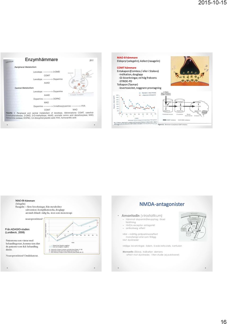 monoterapi Från ADAGIO-studien (Lundbeck, 2008) neuroprotektion? Patienterna som väntar med behandlingsstart, kommer inte ifatt de patienter som fick behandling direkt. Neuroprotektion? Omdiskuterat.