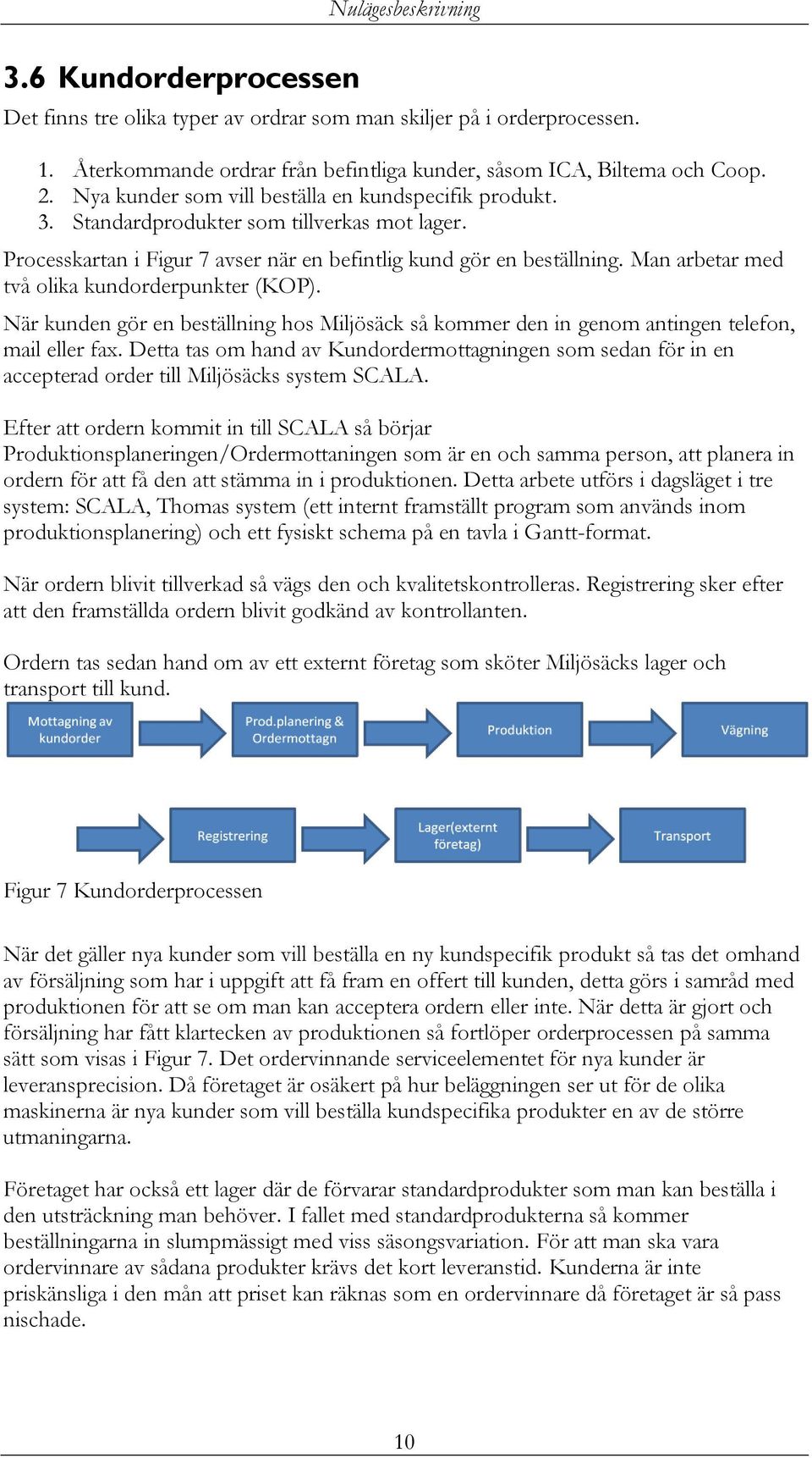 Man arbetar med två olika kundorderpunkter (KOP). När kunden gör en beställning hos Miljösäck så kommer den in genom antingen telefon, mail eller fax.