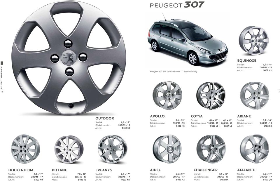 Storlek: 6,5 x 16" 5402 E4 hockenheim 5402 N9 pitlane 5402 R3 eveanys 9607 N1 aidel Däckdimension: