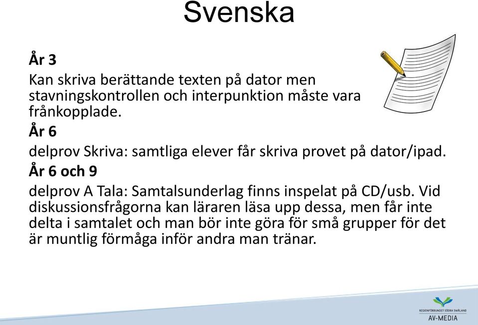 År 6 och 9 delprov A Tala: Samtalsunderlag finns inspelat på CD/usb.