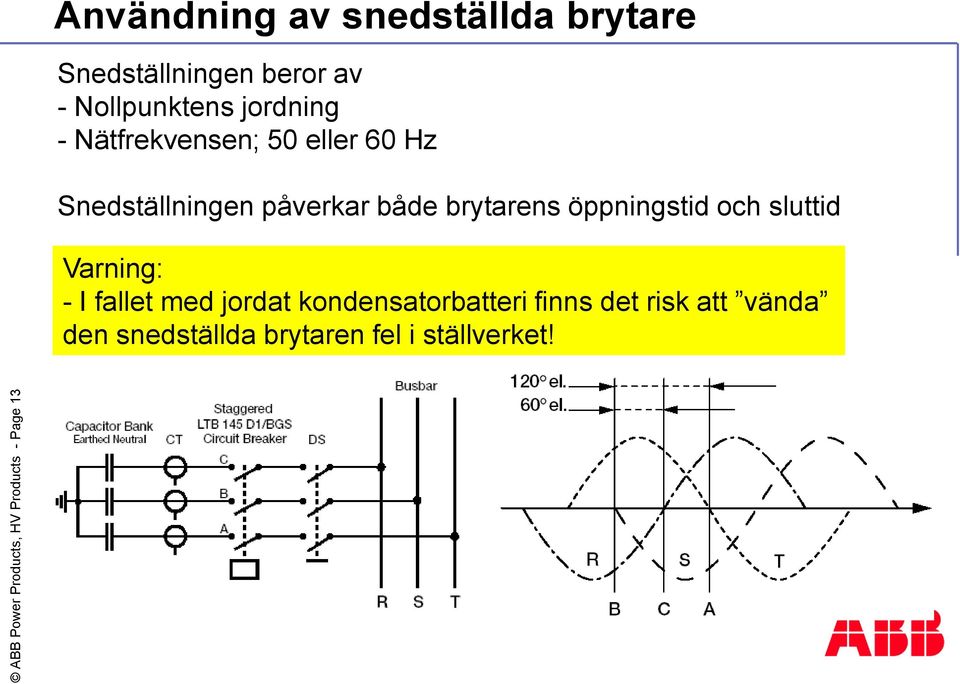 Snedställningen påverkar både brytarens öppningstid och sluttid Varning: - I fallet