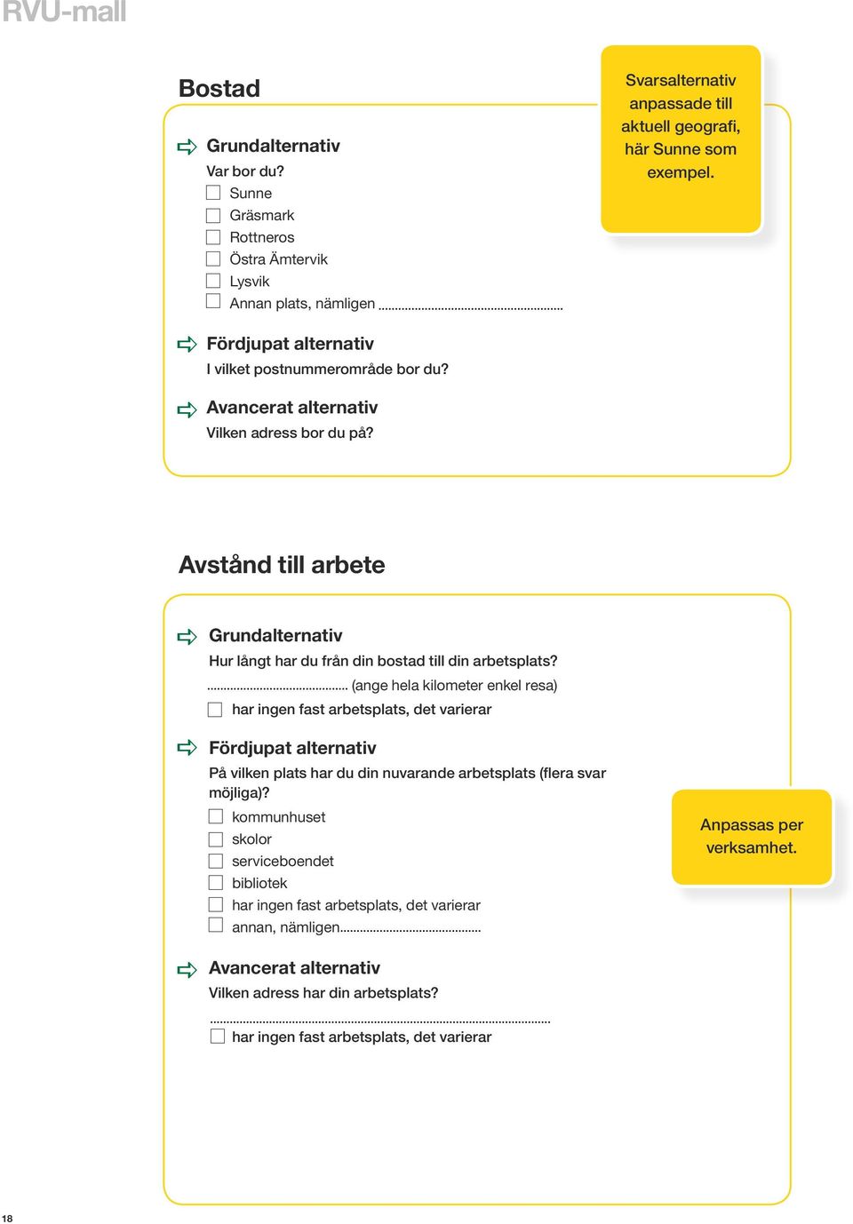 Avstånd till arbete a Grundalternativ Hur långt har du från din bostad till din arbetsplats?