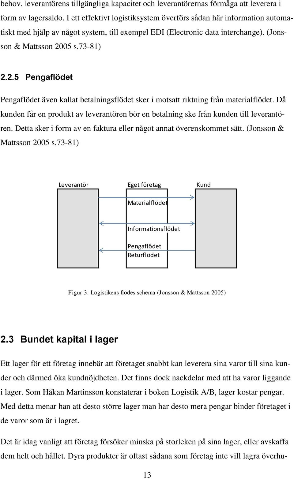 05 s.73-81) 2.2.5 Pengaflödet Pengaflödet även kallat betalningsflödet sker i motsatt riktning från materialflödet.