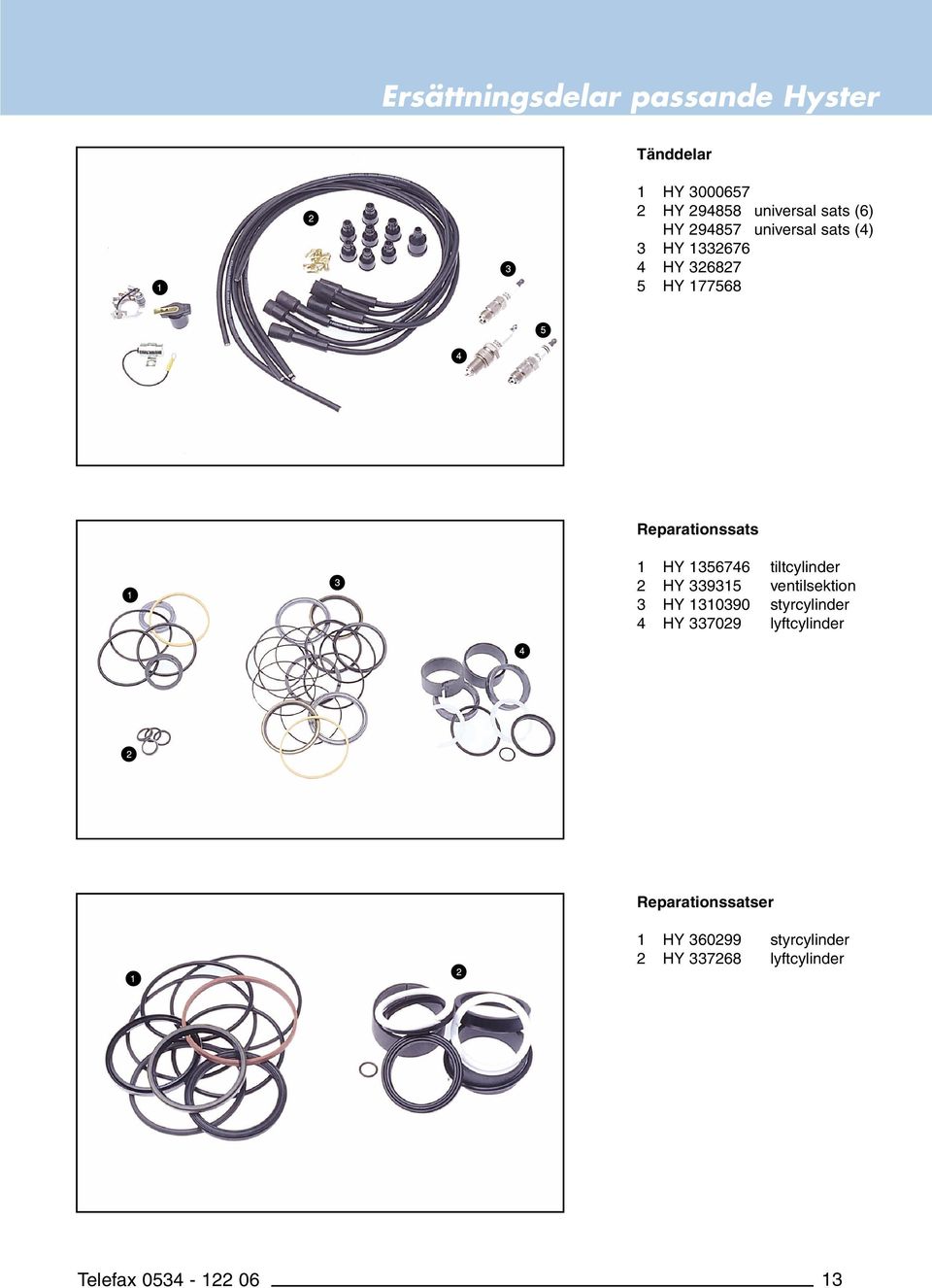 1356746 tiltcylinder 2 HY 339315 ventilsektion 3 HY 1310390 styrcylinder 4 HY 337029