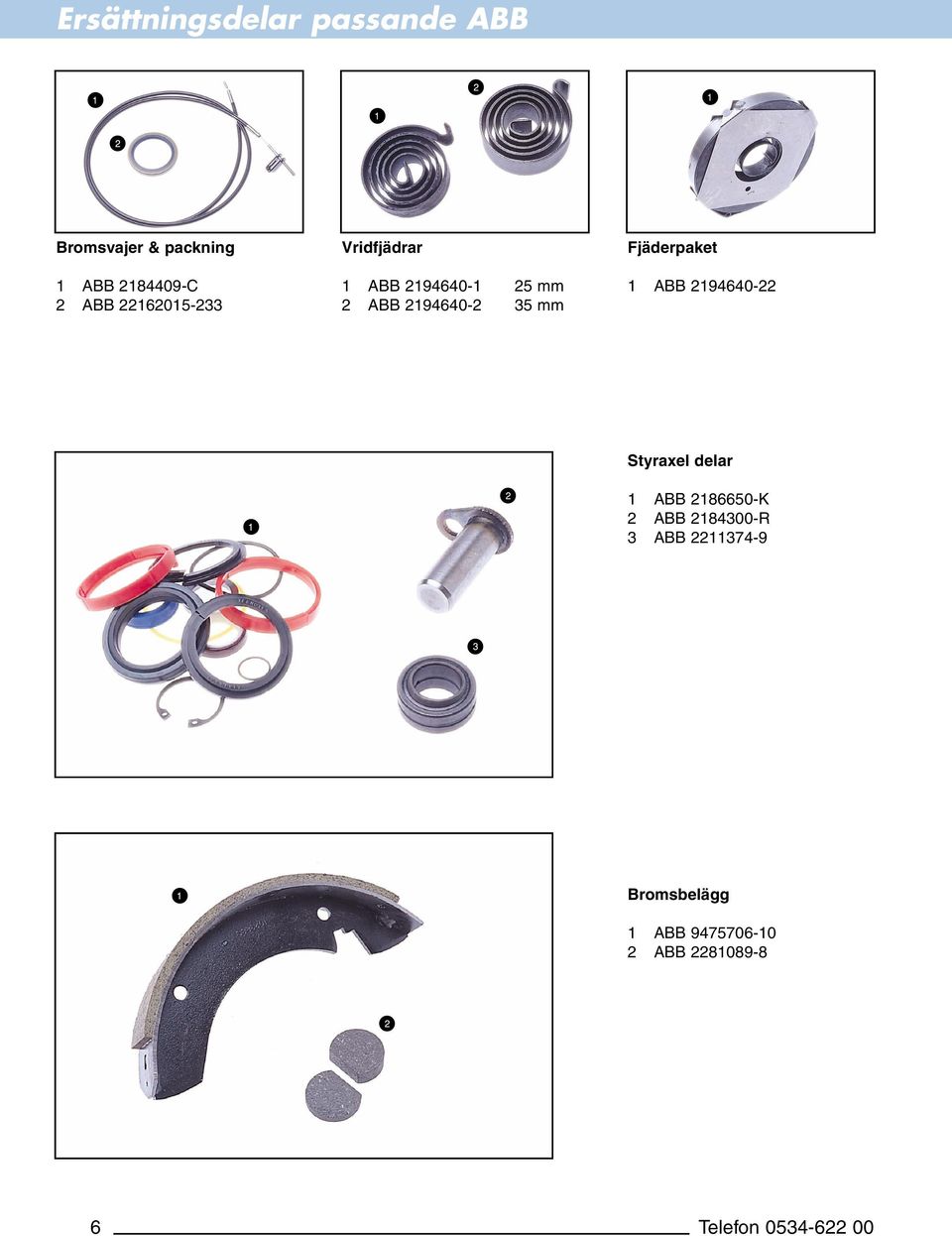 Fjäderpaket 1 ABB 2194640-22 Styraxel delar 1 ABB 2186650-K 2 ABB 2184300-R